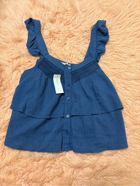 American Eagle Outfitters Blue Ruffle Strap Tank Top
